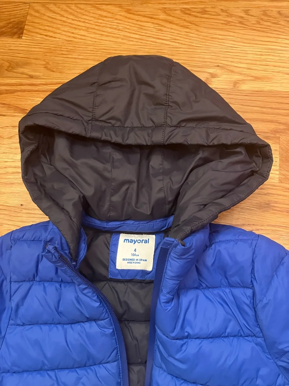 Mayoral Royal Blue Hooded Puffer Jacket with Black Hood